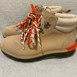 Sorel Beige and Orange Lace-Up Boots